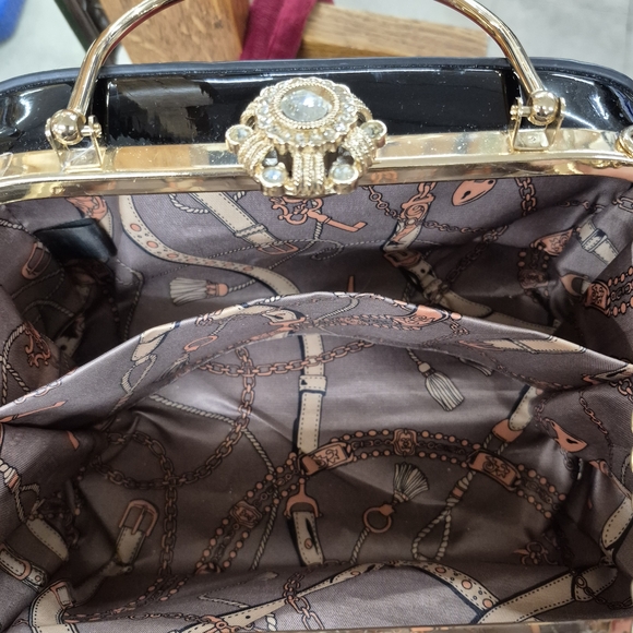 Pleather Black and Gold Women's Handbag - Picture 3 of 7